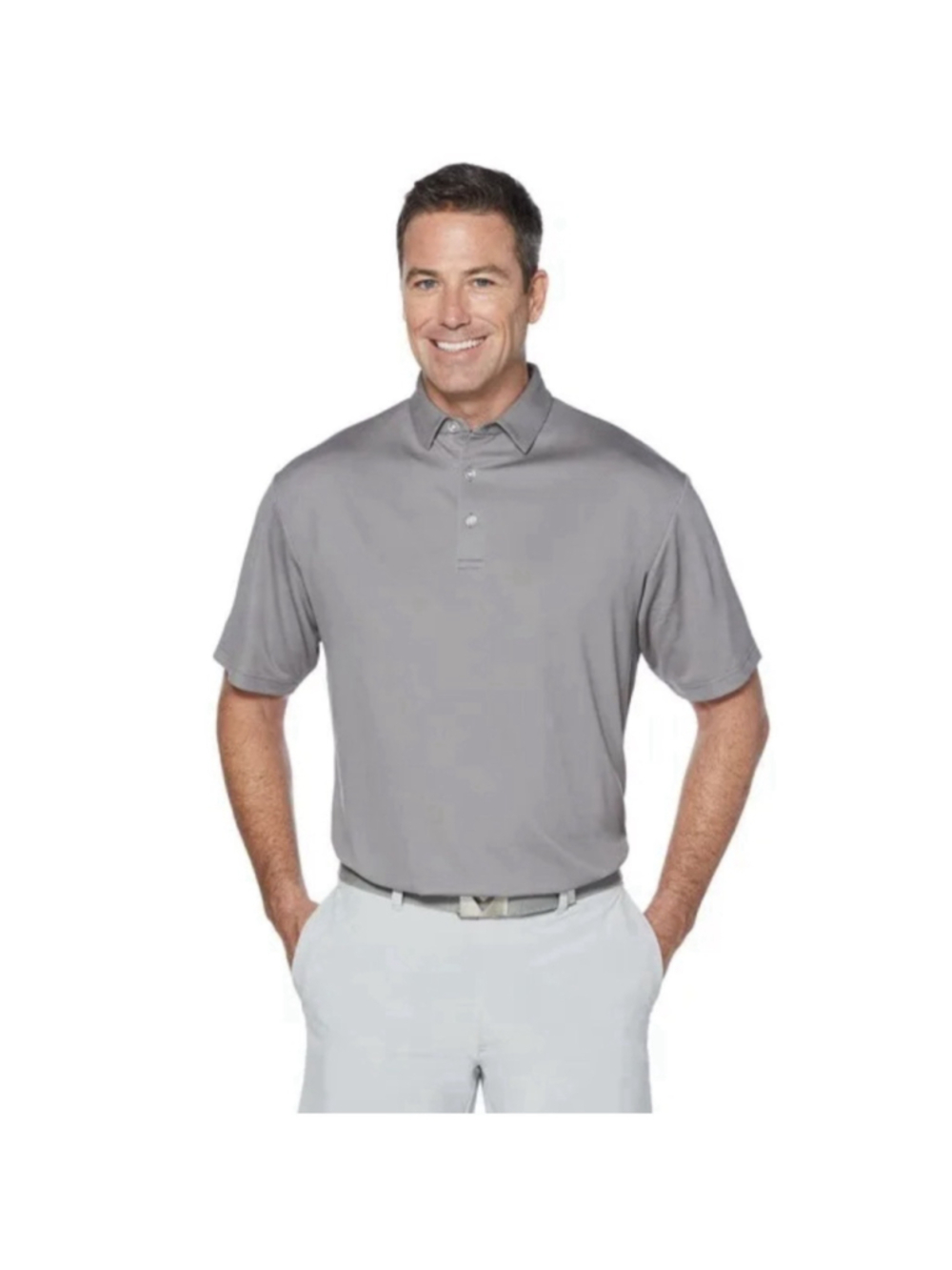 Callaway Opti Dry Golf Polo Shirt Men's XXL Striped Gray 3 Button Short Sleeve